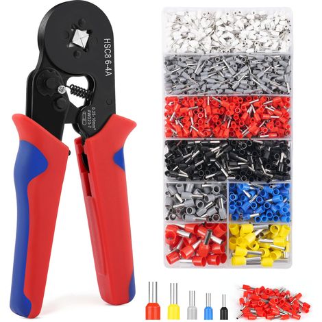 Pince à sertir, 0,25-10mm² Pince à Sertir Cosse Electrique avec 1800PCS Cosses Electriques à Sertir, Pince Sertir les Cosses de Fils, Pince Electricien Cliquet Auto-Adjuvsable, Sertissage Précis (1/5)