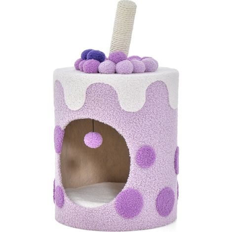 Arbre à chat condo 67 x 37 x 37 cm jouet interactif pour chats look bubble tea style moderne en bois d'ingénierie violet