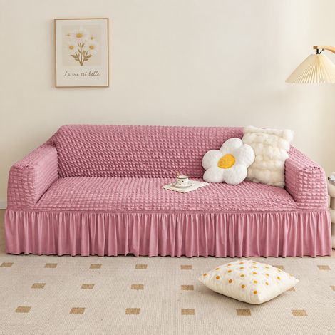 Housse Canapé Extensible Seersucker rose uni avec jupe 1 place taille S 90-140 cm 36 × 23 × 18 cm 730 g – Livraison gratuite