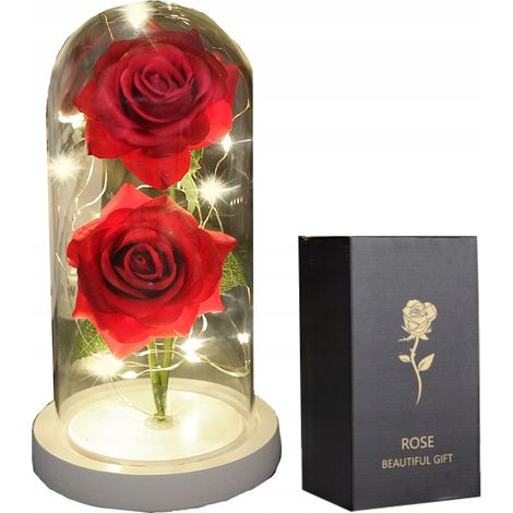 ROSA ETERNA DOBLE EN CRISTAL CON LUZ LED DE REGALO