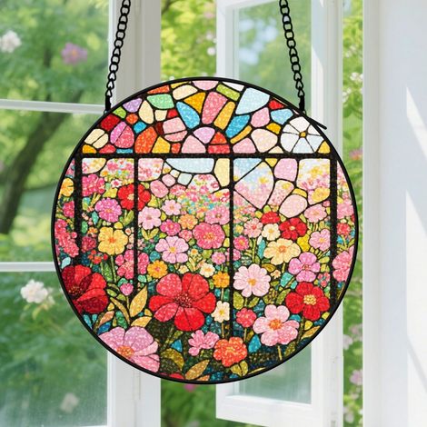 16cm Vitrail suspendu pour fenêtre – Attrape-soleil peint à la main pour jardin et intérieur – Décoration et idée cadeau pour Noël, la fête des Mères, la Saint-Valentin et autres occasions festives (1/5)