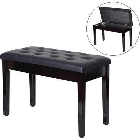 Tabouret piano noir en similicuir avec rangement et assise 76x36x50 cm, meuble design sobre pour musicien pratique et confortable