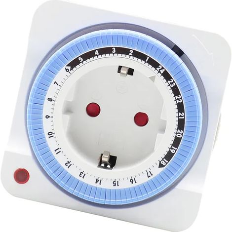 Minuteur pour prise électrique mécanique UE 24 h, programmateur analogique avec voyant lumineux, minuterie domestique pour appareils électriques (1/4)