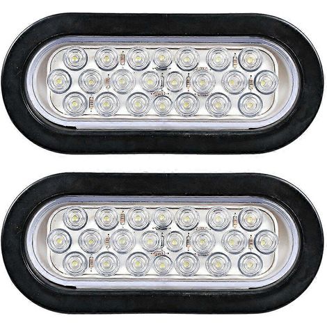 Lot de 2 feux arrière ovales blancs de 15 cm (6 pouces) avec 22 LED pour camion, feu de recul et feu de signalisation transparent pour remorque, feux de jour. (1/5)