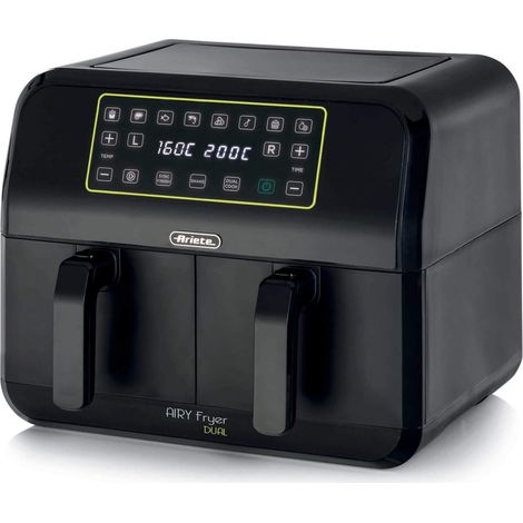 Ariete 4623 Airy Fryer Dual, Friggitrice ad aria con doppio cestello, 1700 W, Capacità 8L, 3 Funzioni di cottura, Pannello digitale LED Touch, 8 programmi preimpostati, Timer, 2 cestelli, Nero