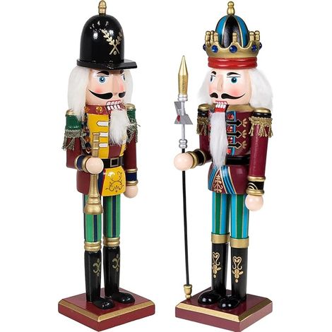 2 pezzi di soldatini schiaccianoci in legno, 2 stili da 30 cm, tradizionali figure di schiaccianoci natalizie, soldatini dipinti in legno di pino di alta qualità per decorazioni (tromba e lancia)