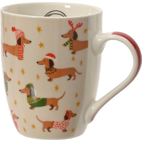 Weihnachtsdeko Tasse mit Dackel beige - Porzellan