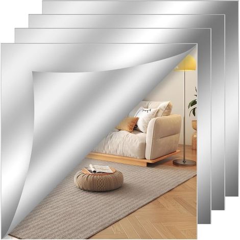 Espejos adhesivos，Adhesivo de espejo，30 x 30 cm，4 piezas，Adhesivo de pared de espejo 3D autoadhesivo，Adhesivos de pared，Accesorios para el hogar (1/5)