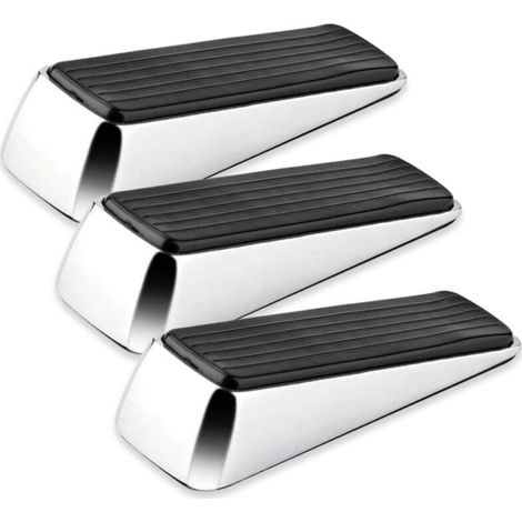 Set of 3 polished chrome door wedges, non-slip solid rubber door stops with scratch-resistant surface for any interior door (1/3)