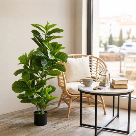 Planta Ficus Artificial 110 cm Planta Artificial con 90 Hojas Musgo y Maceta para Interior y Exterior Verde (1/5)