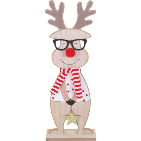 TrendLine Weihnachtsaufsteller Holz Rentier 39 x 14 cm natur-rot Figur