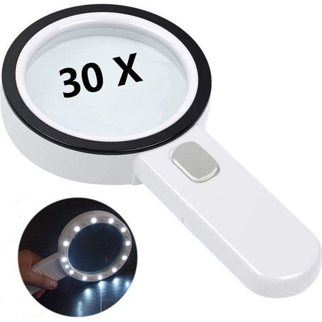 Loupe de poche avec 13 LED, grossissement 30x, pour la lecture et l'observation - Idéale pour un usage quotidien, son design ergonomique assure un confort optimal... (1/5)