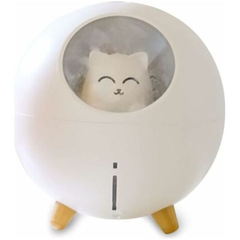 BUNTHAUS Humidificateur d'air Planet Cat, 220 ml, brume fraîche, 7 couleurs d'éclairage, arrêt automatique, idéal pour le bureau ou la chambre de bébé (Chat blanc). (1/5)