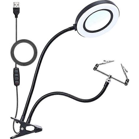 Multifunktionale Schreibtischlampe mit Lupe und LED-Beleuchtung, Lötwerkzeug und Handlupe (1/5)