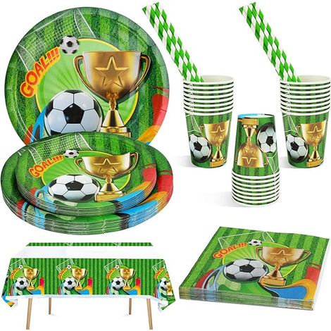 Vaisselle Assiette Anniversaire Football Fête en carton Serviette Gobelets Pailles Nappe pour D'enfant (1/5)