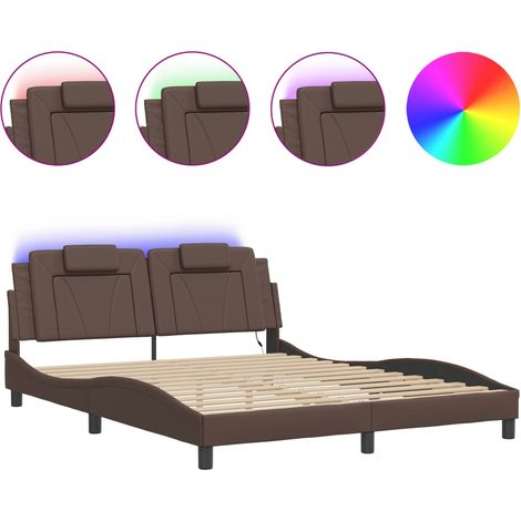 Lit Double, Lit Contemporain, Cadre de Lit Viana avec LED marron 160x200 cm q8433 (1/5)