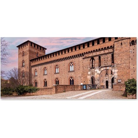 Lupia - Quadro moderno su Tela Canvas DEEP 65X143 cm, con paesaggi e localismi italiani, per casa, soggiorno, capezzale camera da letto, hotel, ufficio, PAVIA - CASTELLO VISCONTI (1/4)