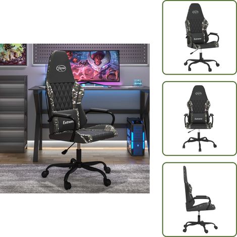 The Living Store Sedia da Gaming Nero e Mimetico in Similpelle - Sedia da gioco