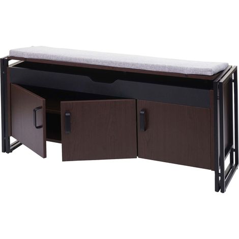 Panca panchina da interni 110cm HHG-159 metallo legno MDF colore marrone scuro