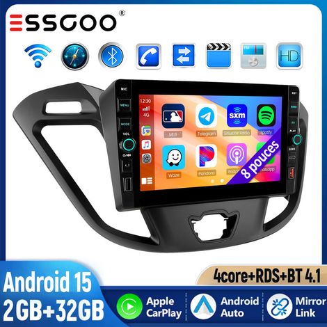 Autoradio 32/64 Go avec Bluetooth et navigation GPS pour Ford Transit Custom 2013-2021, Android 15 - 2+32G