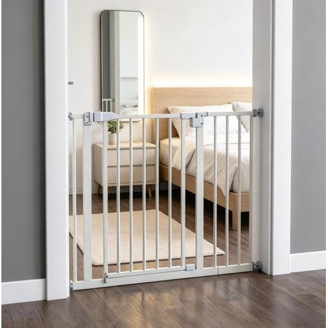 Cancelletto per animali per porte e scale 74-80 / 91,5-97,5 cm, bianco, OKMYHOME (1/5)