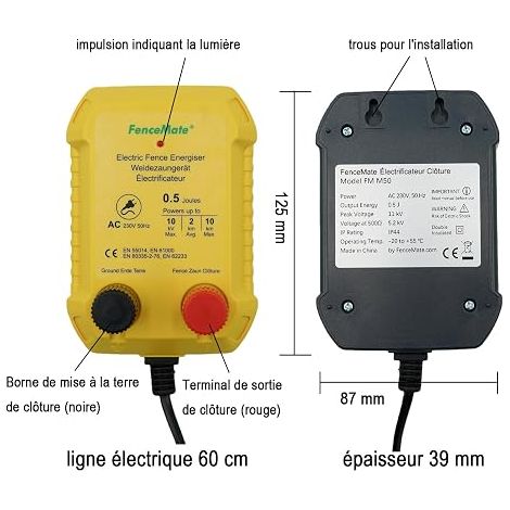 Electrificateur de Clôture Électrique 230V sur Secteur, puissance de 0,5 Joule, portée de 1 à 5 km, pour contenir les animaux domestiques et la volaille (0.5J) (1/4)