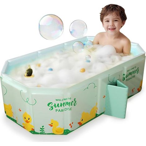Bañera plegable para bebés - Bañera portátil para niños pequeños - Baño seguro - Diseño que ahorra espacio - 78x45x30cm - Verde