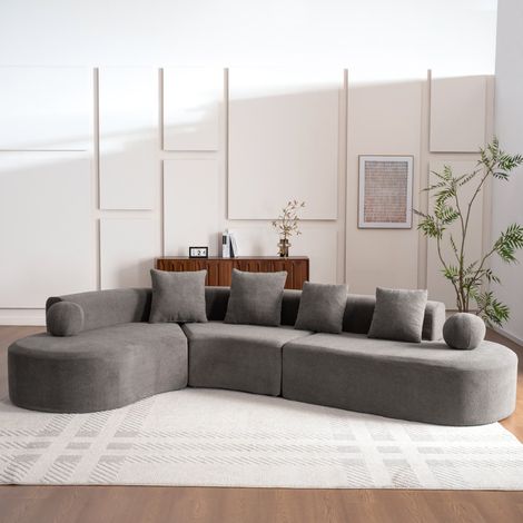 Canapé d'angle en L panoramique 327x215x65 cm - Design Cloud Moderne 5 Places sans Montage - Tissu Chenille Gris