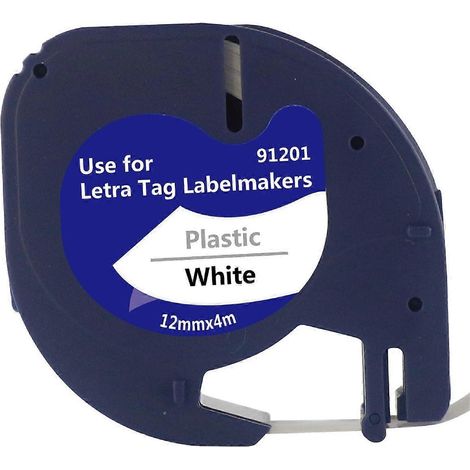 Ruban d'étiquettes compatible avec les étiqueteuses Dymo LetraTag, 12 mm x 4 m, noir sur blanc, recharge Dymo pour LetraTag LT-100T XR LT-100H LT-110T, étiquette blanche (1/5)
