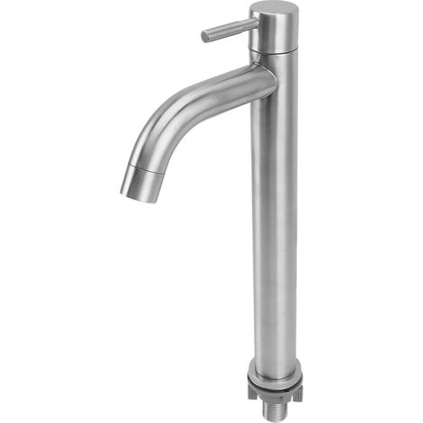 Robinet de cuisine simple à eau froide de salle de bain monotrou en pour maison appartement haut et courbé Acier Inoxydable (1/5)