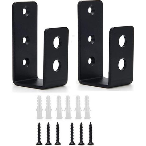 Lot de 2 , noir,Support de barrière de porte 2 x 4, Support de barre de sécurité robuste pour barrière de porte, support en U pour supports de porte, bloqueurs de porte, crochets à outils – Acier au c
