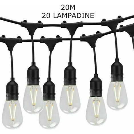 Catena Luminosa da Esterno con Lampadine, Lunghezza da 10 a 20 Metri Nero 20m