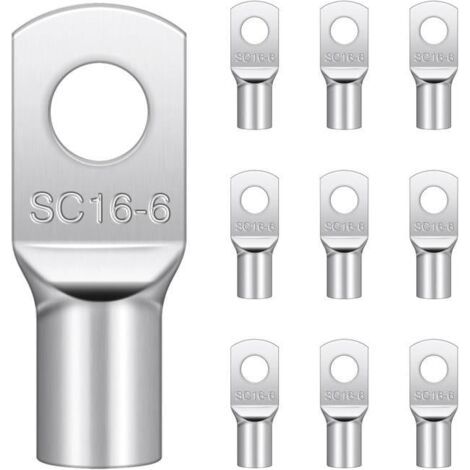 20 Stück Rohrkabelschuhe 16 mm² M6, runde Ösenkabelschuhe aus verzinntem Kupfer, Crimp-Kabelschuhe 16 mm², Ringkabelschuhe 16 mm²
