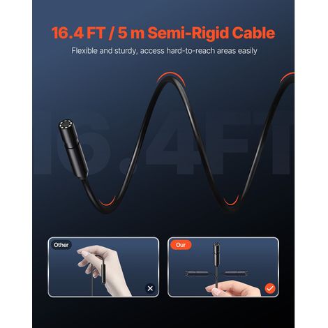 Caméra d'inspection endoscope éclairage, vidéoscope HD 1920P Android iOS, 8 LED caméra techn. avec câble semi-rigide 5m, zoom 2X, étanche IP67 pour auto plomberie (1/5)