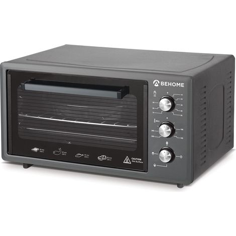 BEHOME Forno Elettrico Ventilato 48 litri con Girarrosto, Autopulente e Smaltato, Temperatura fino a 320° Doppio Vetro con Luce Interna e Timer 2 Teglie e 1 Griglia (Grigio) (1/4)