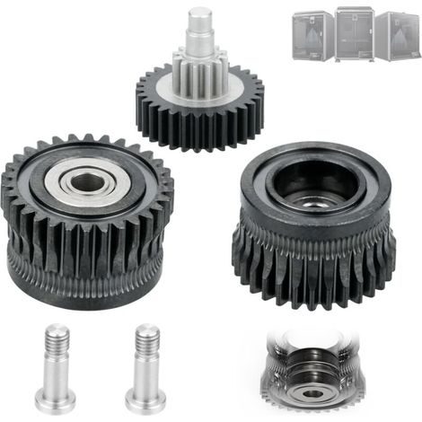 Upgrade-Kit für den K1 Max Doppellager-Extruder, hergestellt aus schwarz DLC-beschichtetem gehärtetem Stahl + Getriebe, Ganzmetall-Filament-Extruderzahnrad, für K1/K1 Max/K1 3D-Drucker