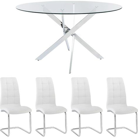 Set tavolo COSIMA + 4 sedie NADYA Trasparente e Bianco