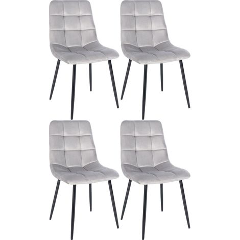 Set 4 sedie sala da pranzo con cucitura decorativa quadrata in tessuto velluto grigio e metallo nero 100001779