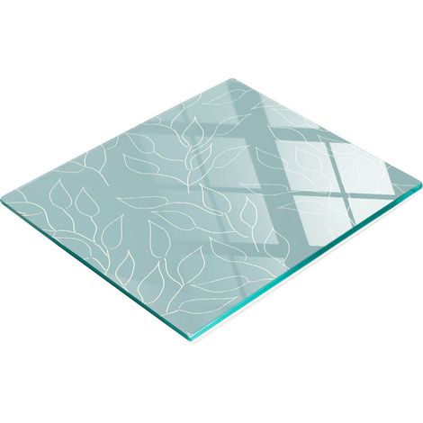 Tabla de cocina de vidrio templado con estampado decorativo de hojas, 60x52 cm. (1/5)