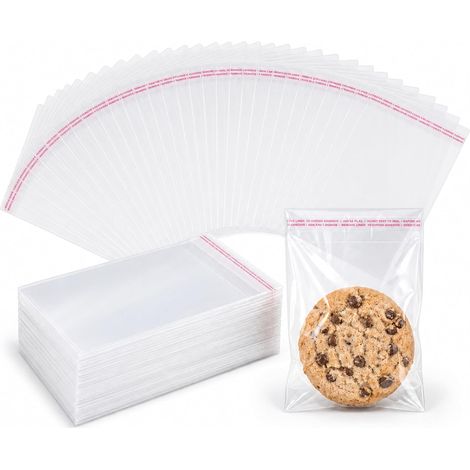 Pack of 200 self-adhesive cellophane bags - 7 x 10 cm - Resealable - For sweets, cookies, gifts (1/5)