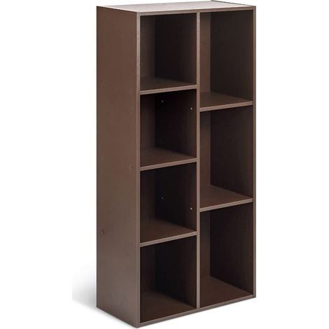 Bibliothèque avec 7 compartiments, étagère de bureau, bibliothèque, salon, chambre à coucher, cube, Marron (Expresso), 50 x 24 x 106 cm (1/5)