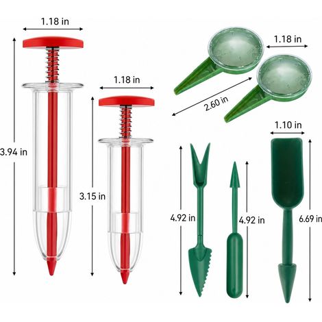 Ensemble d'outils distributeurs de graines pour jardin, Kit de semis mini de 6 pièces avec pelle à planter et plaque à graines pour légumes et fleurs (1/4)
