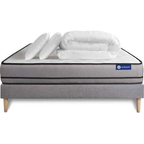 Komplettpaket Bett - Matratze 180x200 cm + Boxspringbett mit Lattenrost (im Set) + 2 Kopfkissen + Bettdecke - Actilatex Night
