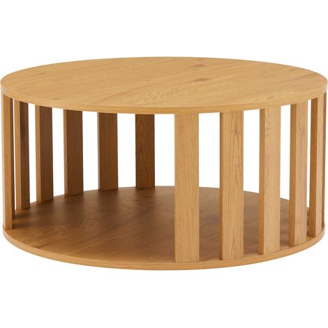 Table basse effet bois ronde diam 75 cm bois clair (1/5)