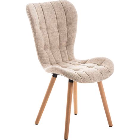 Chaise de salle à manger x1 dossier haut coutures décoratives assise en tissu crème 100007265 (1/5)
