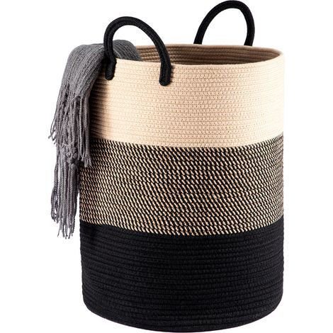 Trintion 58L Cotton Rope Basket Large Blanket Woven Storage Organiser Nursery Laundry (Black) (1/4)