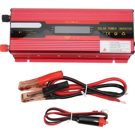 Convertisseur électrique rouge 12V/24V vers 110V AC, puissance max 3000W, afficheur LED, 8 sécurités intégrées (1/5)