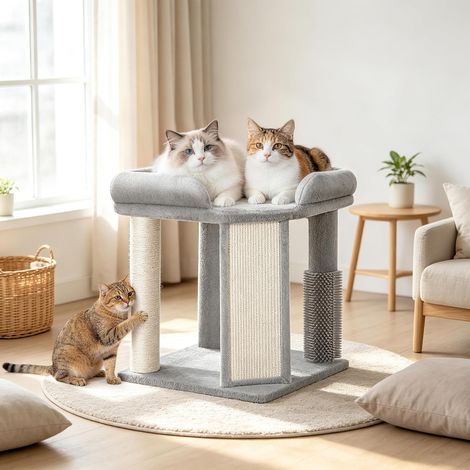 Petit Arbre à Chat pour Grands Chats, 50 x 50 x 55 cm, Gris Clair Griffoir, Grande Plate-Forme Pentagonale Supérieure, Planche à Griffer d'une Seule Pièce, Poteau de Toilettage (1/5)