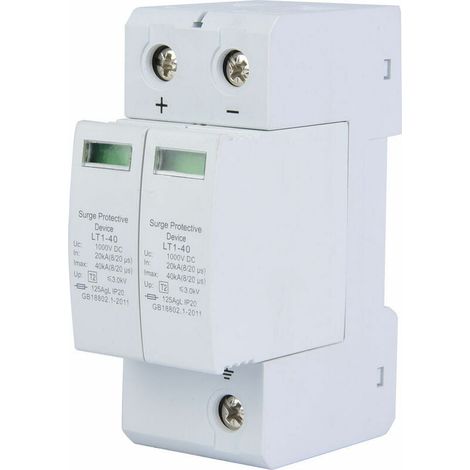 Parafoudre DC - 1000 V - 40 kA - Pour Systèmes Photovoltaïques - Protection Contre Les Surtensions - 2P - Rail DIN 35 mm - 1 Pièce (1/5)