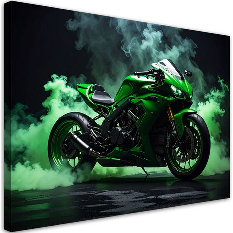 Cuadro en Lienzo, Motocicleta verde Motocicleta de carreras, 30x20 (1/5)
